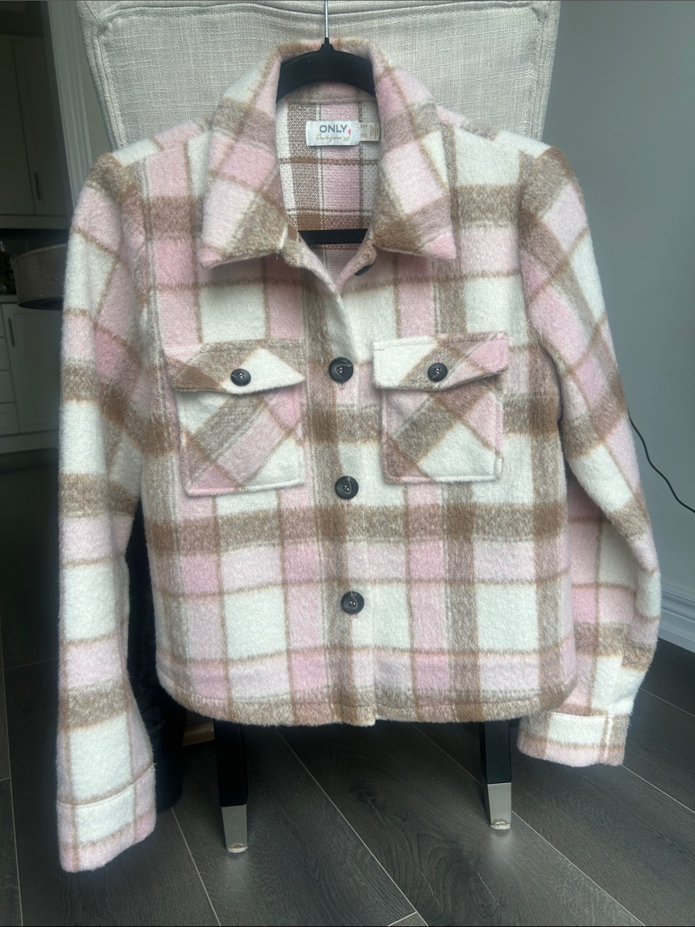 ONLY Lou Short Check Shacket Size M Plaid Button-Up Overshirt Jacket - Picture 6 of 15